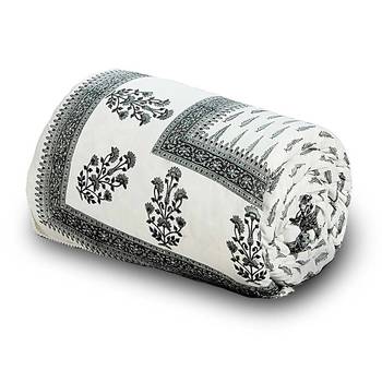 Handblock Grey Print Cotton Double Bed Comforter Diwali Gift 613 1