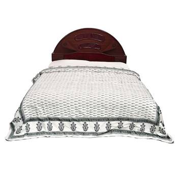 Handblock Grey Print Cotton Double Bed Comforter Diwali Gift 613 2