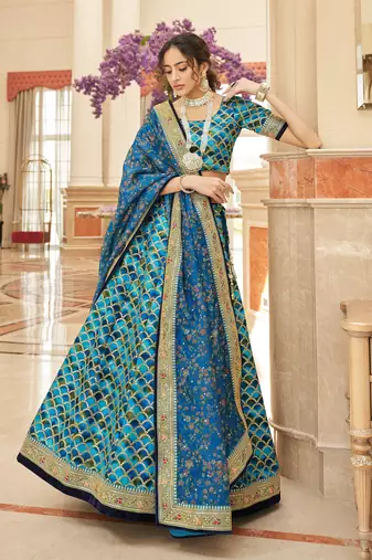  Blue Thread Zari Dori And Sequins Embroidered Art Silk Designer Lehenga Choli