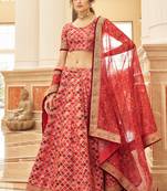 Fetching Red Thread Zari Dori And Sequins Embroidered Art Silk Wedding Lehenga Choli