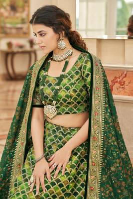 Green Thread Zari Dori And Sequins Embroidered Art Silk Lehenga Choli For Bride 4