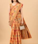 Korams Design Peach Designer Cotton LInen Woven Saree With Blouse For Women