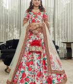 Fetching White Digital Print With Dori And Sequins Embroidered Art Silk Floral Lehenga For Wedding