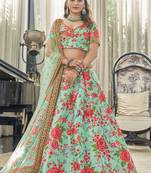 Mint Green Thread Zari Dori And Sequins Embroidered Art Silk Designer Lehenga Choli