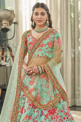 Mint Green Thread Zari Dori And Sequins Embroidered Art Silk Designer Lehenga Choli 3