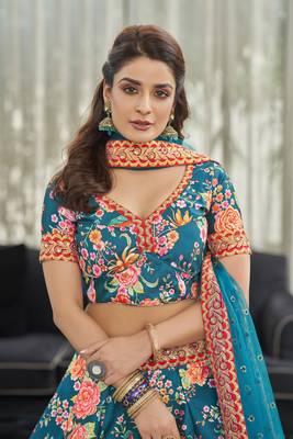 Fetching Blue Dori And Sequins Embroidered Art Silk Floral Designer Lehenga Choli 3