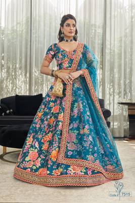 Fetching Blue Dori And Sequins Embroidered Art Silk Floral Designer Lehenga Choli 5