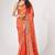 Rich coral-orange gold sequin and zari-style embroidered delicate tonal floral printed indian wedding Saree