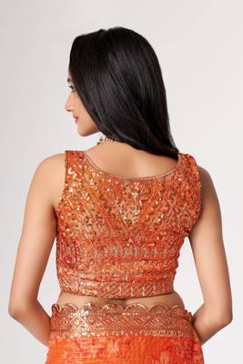 Women'S Orange Organza Saree For Weddings 4