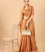 Korams Design Peach Designer Cotton LInen Woven Saree With Blouse For Women