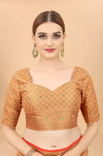 Peach Designer Cotton LInen Woven Saree With Blouse For Women