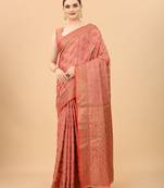 Korams Design Pink Designer Cotton LInen Woven Saree With Blouse For Women