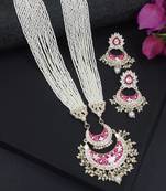 I jewels traditional ethnic kundan pearl studded long necklace set