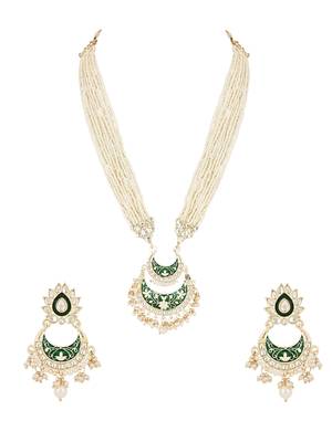 traditional ethnic kundan pearl studded long necklace set 2