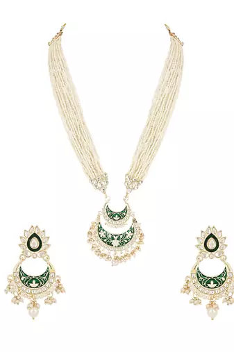 traditional ethnic kundan pearl studded long necklace set