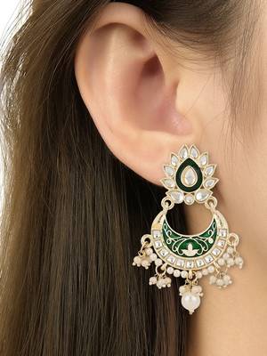 traditional ethnic kundan pearl studded long necklace set 4
