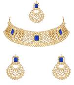 traditional design stone work choker necklace jewellery set with chandbali earring & maang tikka