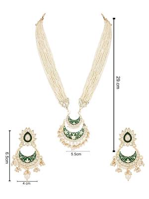 traditional ethnic kundan pearl studded long necklace set 5