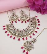 traditional kundan pearl drop bridal choker necklace with chandbali earrings & maang tikka jewellery set