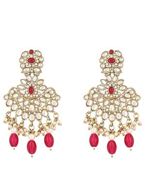 traditional kundan pearl drop bridal choker necklace with chandbali earrings & maang tikka jewellery set 3