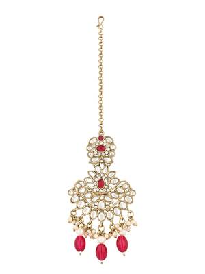 traditional kundan pearl drop bridal choker necklace with chandbali earrings & maang tikka jewellery set 4