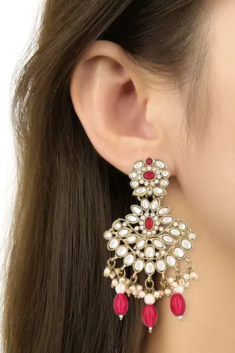 traditional kundan pearl drop bridal choker necklace with chandbali earrings & maang tikka jewellery set