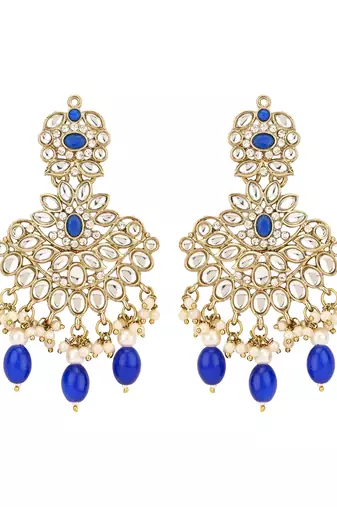 traditional kundan pearl drop bridal choker necklace with chandbali earrings & maang tikka jewellery set