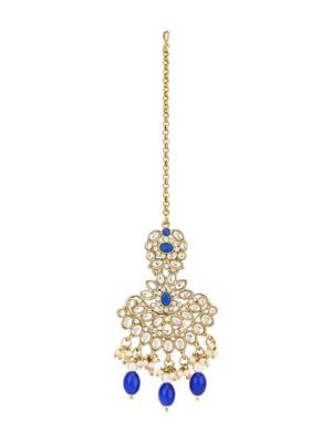traditional kundan pearl drop bridal choker necklace with chandbali earrings & maang tikka jewellery set 4
