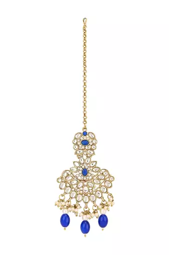 traditional kundan pearl drop bridal choker necklace with chandbali earrings & maang tikka jewellery set