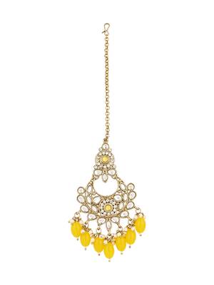 traditional kundan pearl drop bridal choker necklace with chandbali earrings & maang tikka jewellery set 4