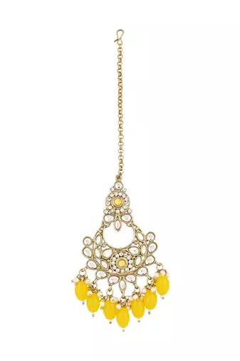 traditional kundan pearl drop bridal choker necklace with chandbali earrings & maang tikka jewellery set