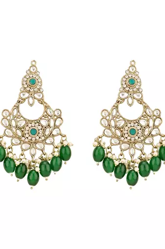 traditional kundan pearl drop bridal choker necklace with chandbali earrings & maang tikka jewellery set