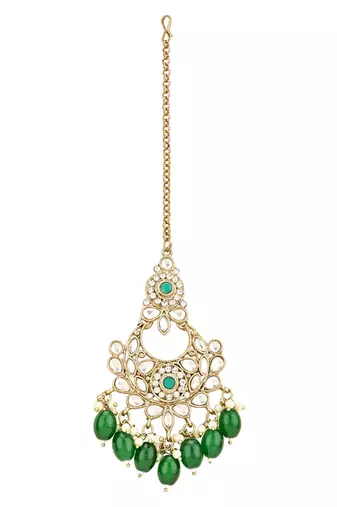 traditional kundan pearl drop bridal choker necklace with chandbali earrings & maang tikka jewellery set