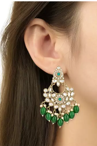traditional kundan pearl drop bridal choker necklace with chandbali earrings & maang tikka jewellery set
