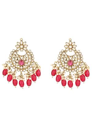 traditional kundan pearl hanging choker necklace jewellery set with earrings & maang tikka 3