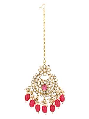 traditional kundan pearl hanging choker necklace jewellery set with earrings & maang tikka 4