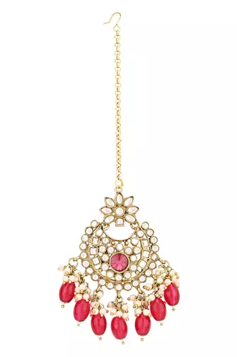 traditional kundan pearl hanging choker necklace jewellery set with earrings & maang tikka