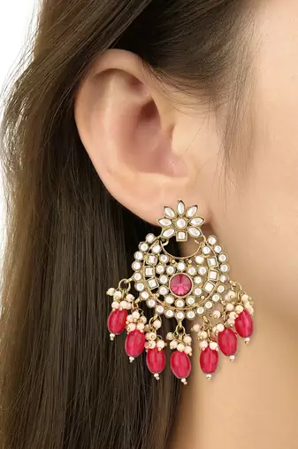 traditional kundan pearl hanging choker necklace jewellery set with earrings & maang tikka