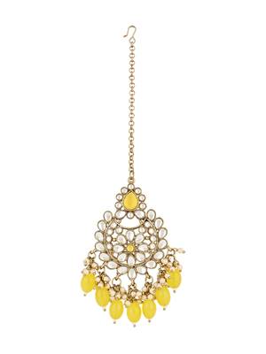 traditional pearl kundan studded choker jewellery necklace set with maang tikka 4