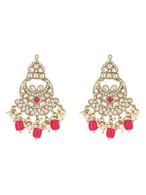 traditional kundan pearl hanging choker necklace jewellery set with earrings & maang tikka 3