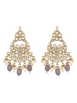 traditional kundan pearl hanging choker necklace jewellery set with earrings & maang tikka 3