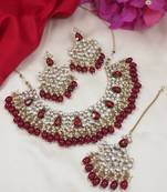 traditional kundan pearl hanging choker necklace jewellery set with earrings & maang tikka