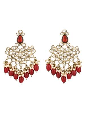 traditional kundan pearl hanging choker necklace jewellery set with earrings & maang tikka 3