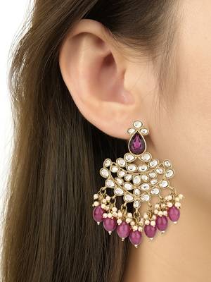 traditional kundan pearl hanging choker necklace jewellery set with earrings & maang tikka 5