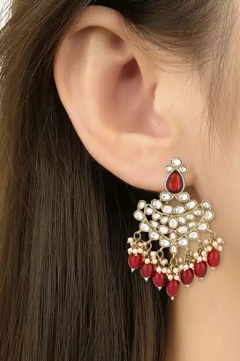 traditional kundan pearl hanging choker necklace jewellery set with earrings & maang tikka