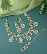 traditional kundan & stone choker necklace jewellery with earrings & maang tikka set