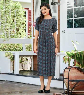 Designer Poly Georgette Grey color Straight Cut Kurti With Floral Printed Kurti 1