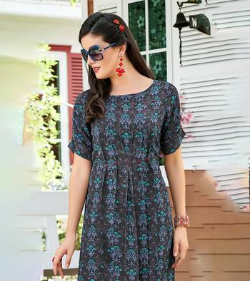Designer Poly Georgette Grey color Straight Cut Kurti With Floral Printed Kurti 3