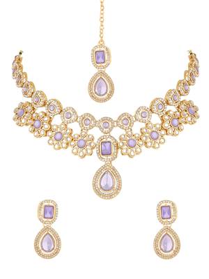 stylish traditional kundan stone necklace jewellery set 2