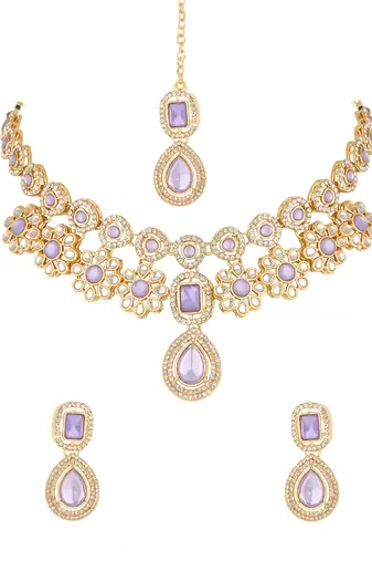 stylish traditional kundan stone necklace jewellery set
